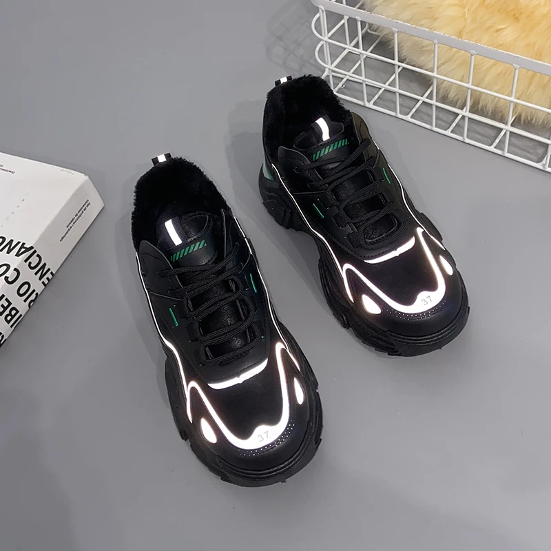 

Ladies Sneakers Winter High-quality Low-cut Leather Vulcanized Shoes Fashion Casual All-match Thick-soled Plus Velvet Old Shoes