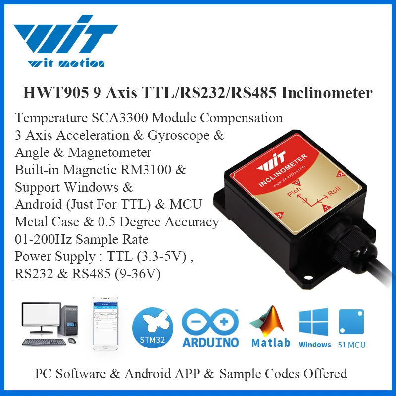 WitMotion HWT905 военно Класс 9 оси 0 05 ° угол Сенсор & IP67 Водонепроницаемый анти вибрация и Температура магнитная