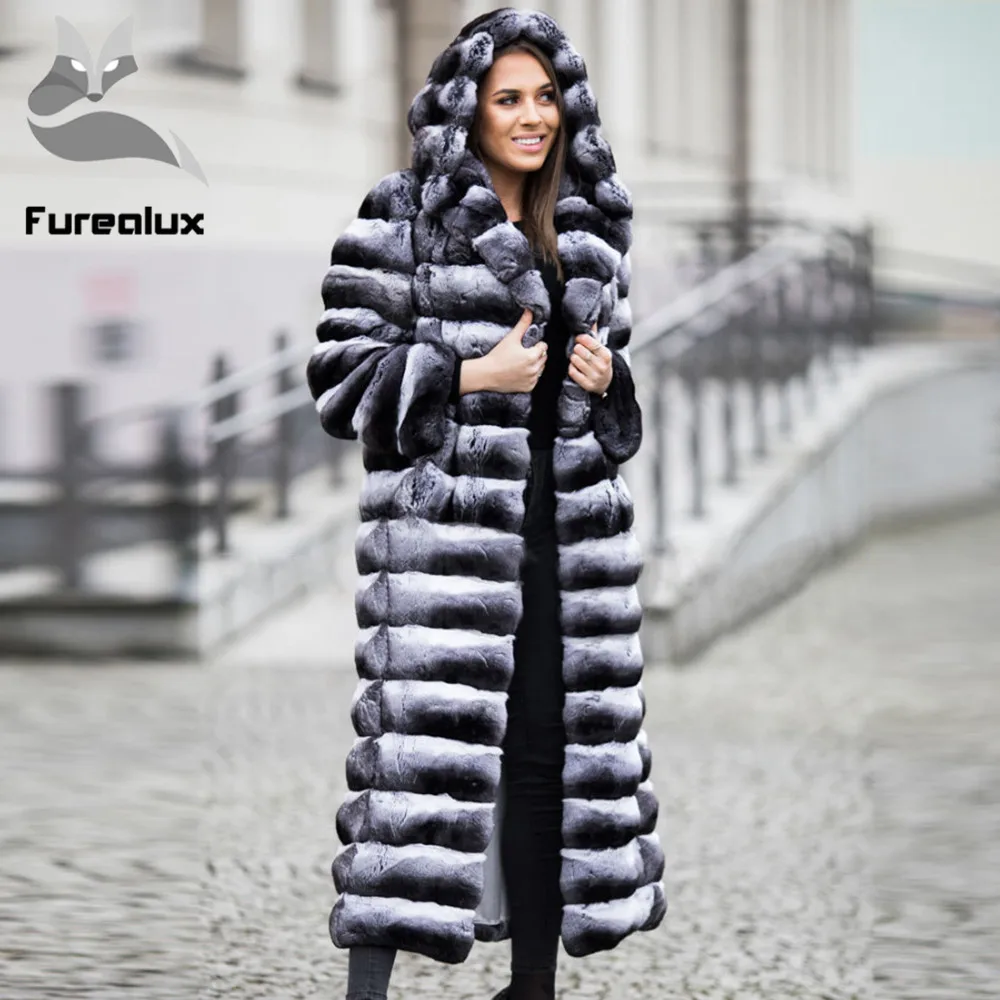 Шуба из натурального Шиншилла длинная 130 см шуба меха кролика Рекс женская