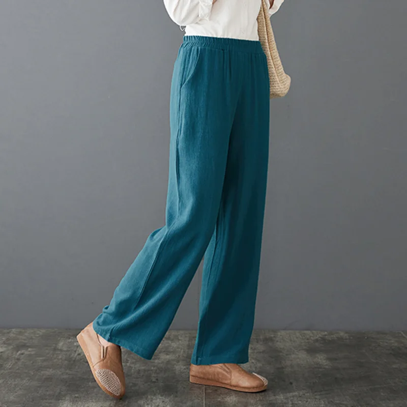 

Женские свободные брюки до щиколотки, повседневные широкие брюки из хлопка и льна с эластичным поясом, модель B315 на весну и осень, 2021