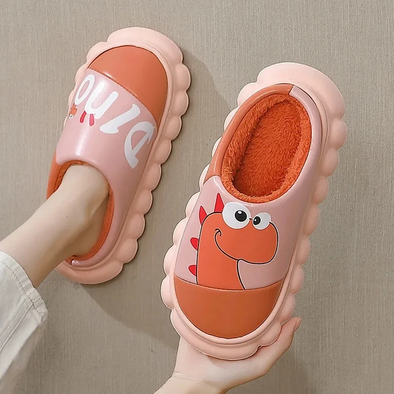 

Женские Водонепроницаемые тапочки, женские плюшевые теплые зимние тапочки, домашние Нескользящие шлепанцы для женщин, удобные шлепанцы с м...