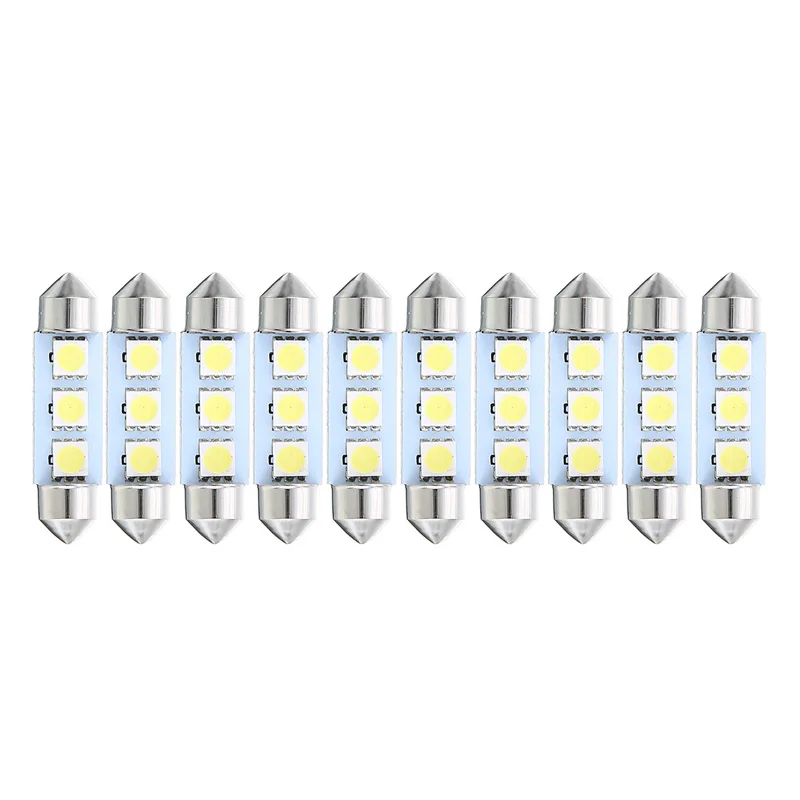 

Wholesale 10pcs 36mm Festoon Dome Light Bulbs 5050 3 SMD White LED Car Dome Lamp Super Bright Auto Interior Lights Kit