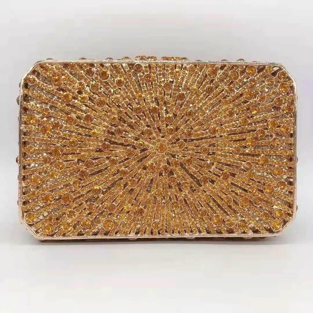 

XIYUAN Women Crystal Gold/Silver Color Evening Bags Rhinestones Box Minaudiere Clutch Purse Party Cocktail Handbag Clutches Bags