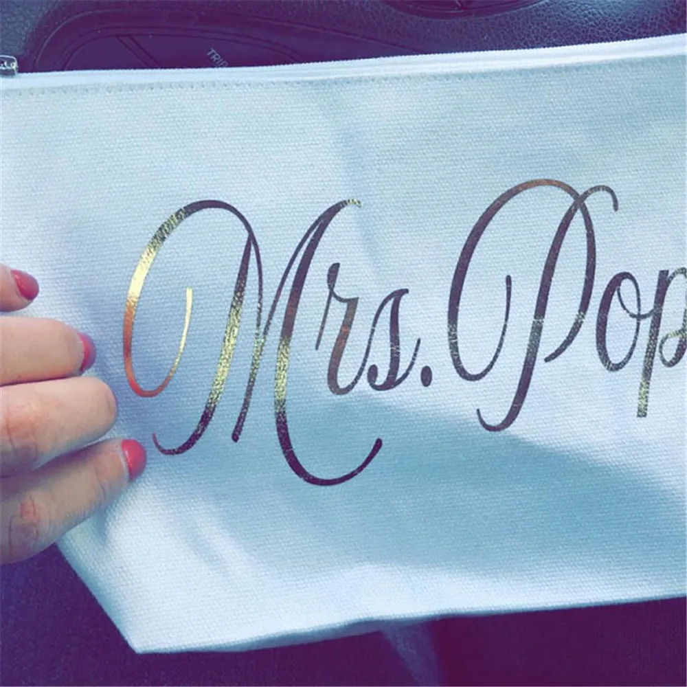 Уникальные чехлы на молнии для невесты Холщовая Сумка макияжа с монограммой