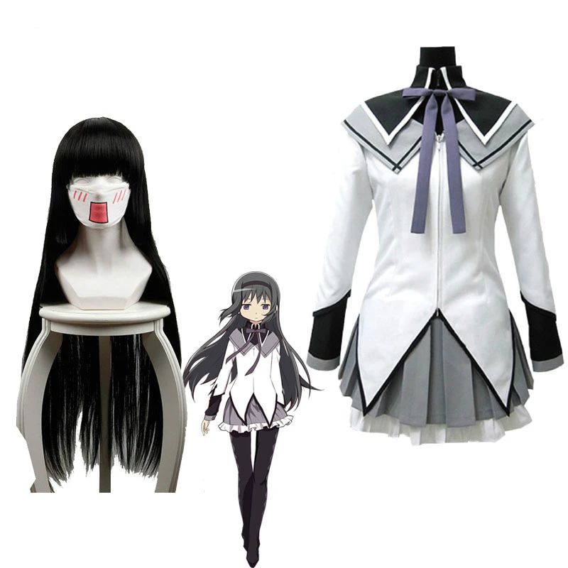 

Akemi Homura Cosplay Costume Puella Magi Madoka Magica Skirts and Wigs Woman's Stockings Hairpin Accessories