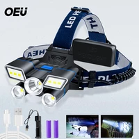 adjustable angle headlamp with warning light on the back flashlight 18650 high power rechargeable led flashlight outdoor camping