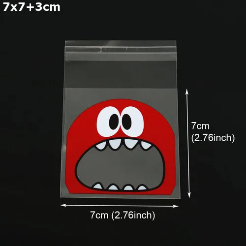 7x7cm red monster 100 шт 7x7 см веселое рождественское печенье конфеты пластиковые пакеты прозрачные вечерние Подарочные Сумки Канцелярские принадлежности пластиковый конверт - Цвет: 7x7cm red monster
