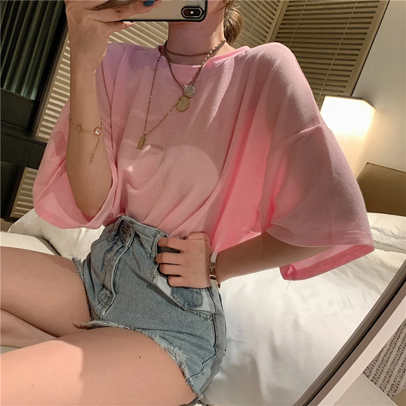 

2021 Fashion Spring Hollow Big Open Back Casual Temperament Women Clothes New Sexy Backless Loose Short Sleeve Chain Tops Tshirt
