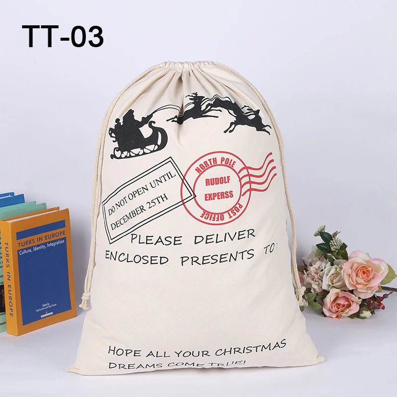44 Styles Christmas Santa Sacks 1pc Drawstring Canvas Santa Sack Xmas Canvas Bag Hot Sale Big Santa Claus Gift Bag Drop Shipping - Цвет: 50x70cm TT03