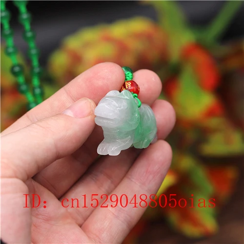 3D резной натуральный Изумрудный нефрит волк собака кулон бусы ожерелье Шарм