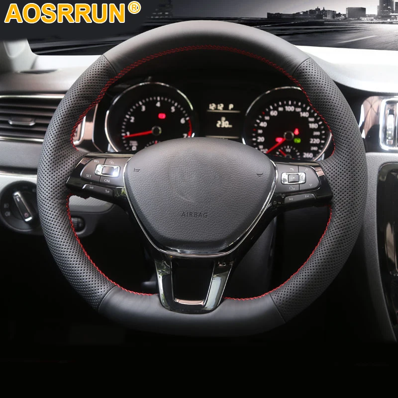 

For Volkswagen VW Passat B8 T-Cross Golf 7 T-ROC POLO 2018 2019 Car accessories Leather Hand-stitched Car Steering Wheel Covers