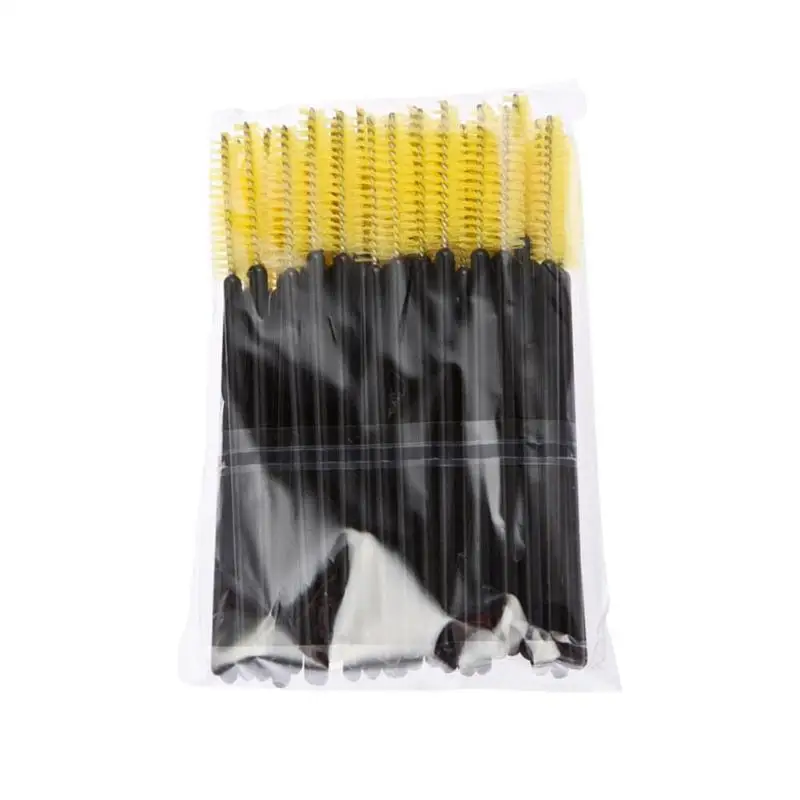 Black Yellow 50pcs 5/10/50 шт одноразовые щеточки с тушью для ресниц палочки для мотальные кисти для макияжа палочки для мотальные ресницы Ки - Handle Color: Black Yellow 50pcs