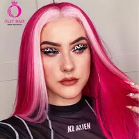 Hot Pink Highlight Synthetic Lace Front Wig Glueless Drag Queen Light Pink Short Bob Cosplay Wigs For Black Women