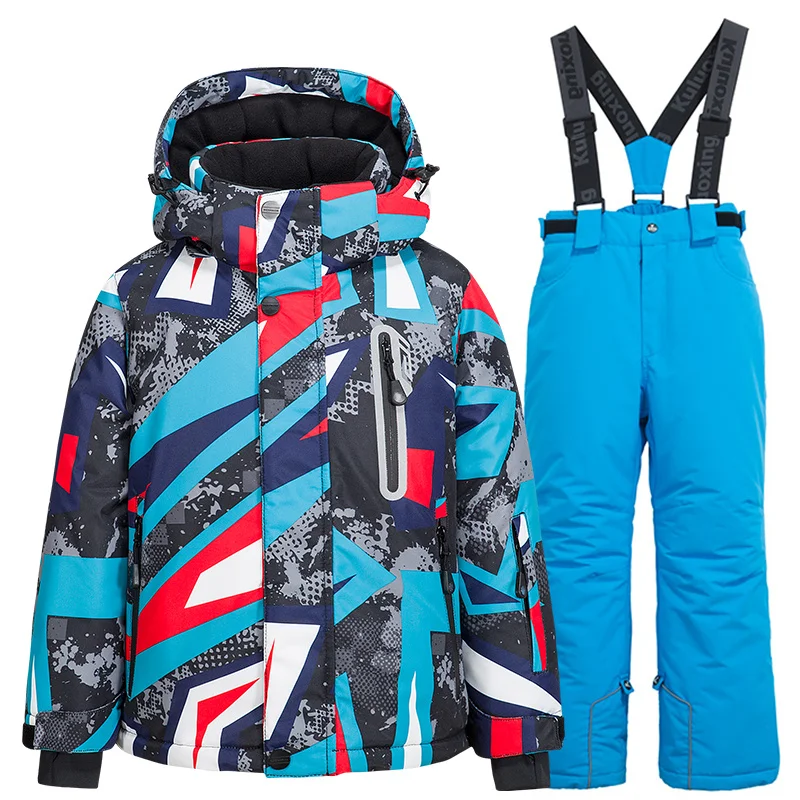 

Детский лыжный костюм-30, ветрозащитная Водонепроницаемая теплая куртка и лыжные штаны, детский уличный зимний костюм, утепленная куртка дл...
