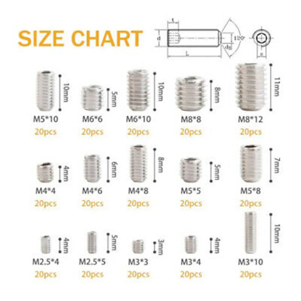 

Anti-Corrosion Screw Sorting Kit Anti-Rust Grub Screw Hex Hexagon M2.5-M8