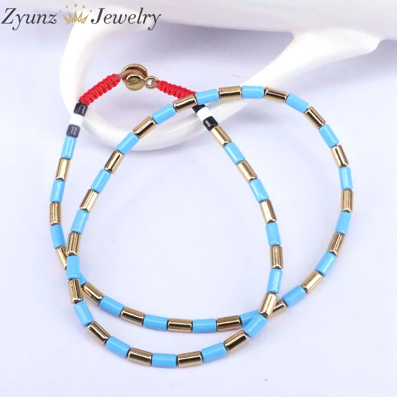 

5PCS, Tila Tile Necklace Colorful String Beaded Chain, Multicolor Stack Enamel Choker Necklace- Tile Painted Brass Boho Jewelry