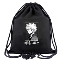 drawstring bag anime my hero academia todoroki shoto bakugou katsuki japanese fashion black portable pouch for boys girls