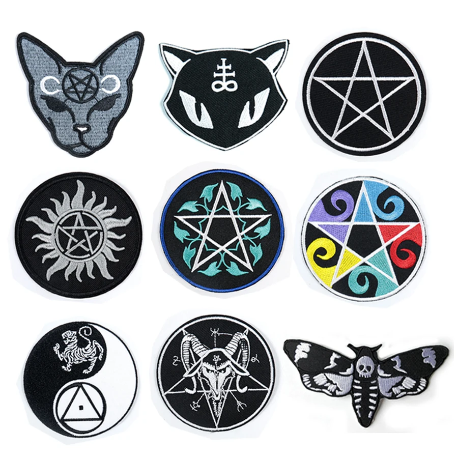 Мультфильм Death Shead Moth бабочка Кошка Луна Baphomet дьявол Готическая Пентаграмма Панк