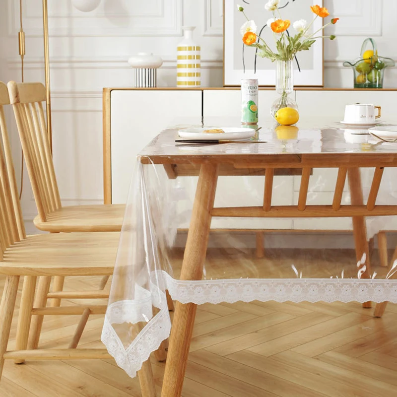 Lace Clear Tablecloth Transparency PVC Table Cloth Vinyl Waterproof Oilproof Kitchen Dining Cover for Rectangular | Дом и сад