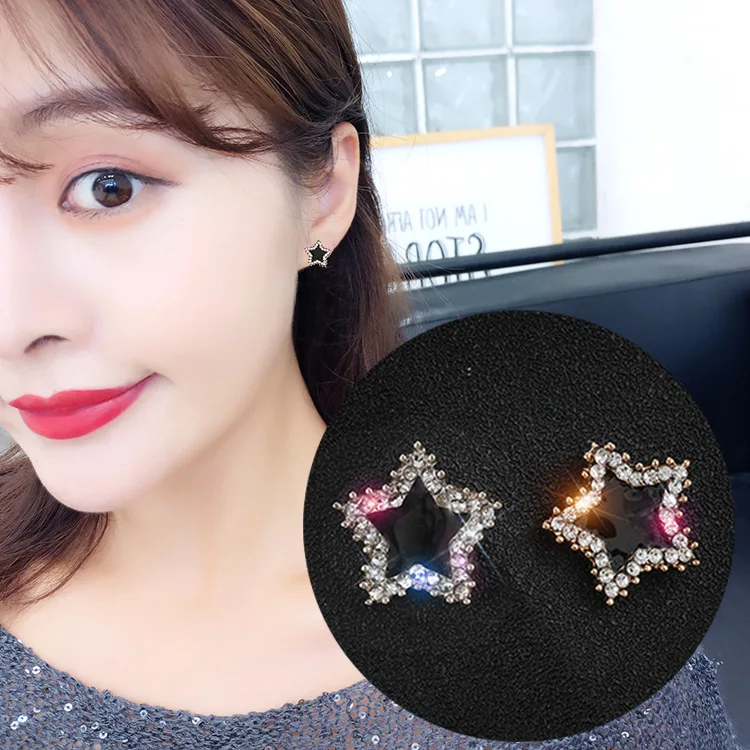 Корейские простые ниши личности флэш кристалл звезда черные капли уха шпильки |