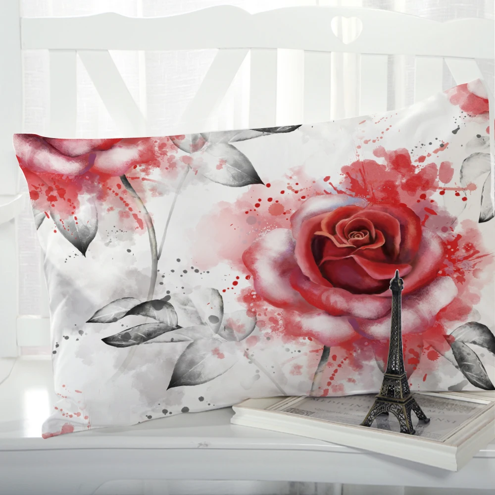 

1pc Pillow cover Pillow case Luxury Bedding Pillowcase Pillowcovers decorative 50x70 Customizable size 3D Print Flowers red