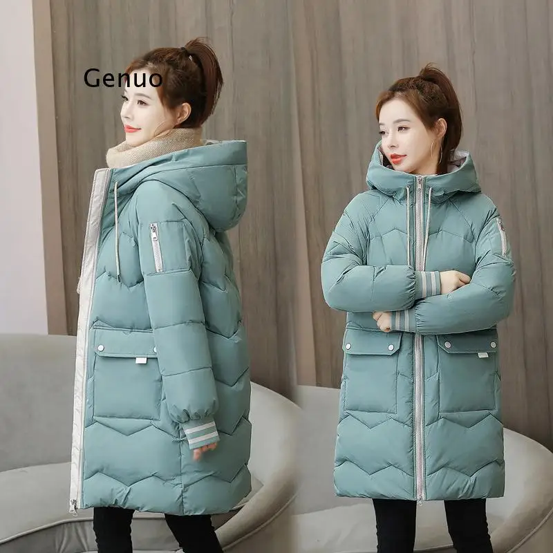 Down Parka Women Winter Hooded Warm Coat  Long Hooded Clothes Loose Jacket Color Quilted Jacket Bread 2021