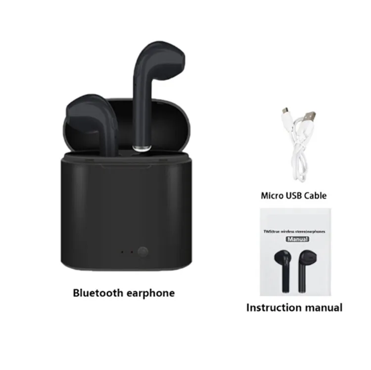 i7s-black I7s TWS Bluetooth наушники стерео вкладыши Bluetooth гарнитура с зарядкой Pod беспроводные гарнитуры для всех смартфонов - Цвет: i7s-black