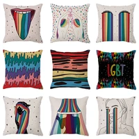 2021 new rainbow girl cotton linen cushion cover creative rainbow things throw pillow cover decor home sofa bed room funda cojin