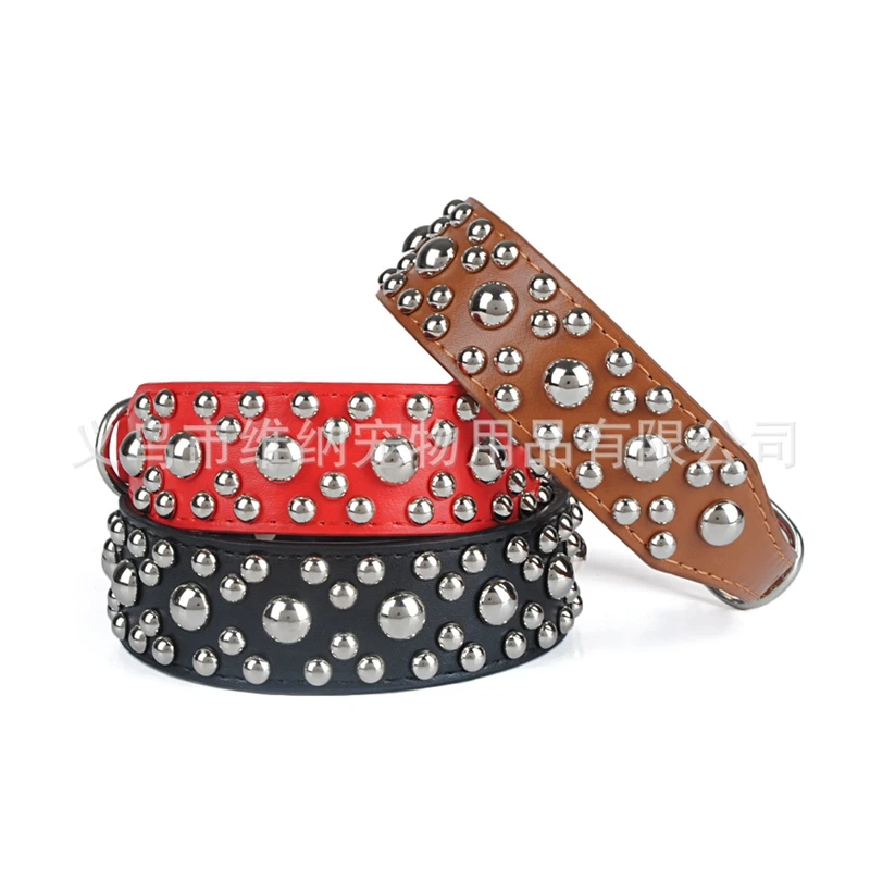 Cool Rivets Studded Best Genuine Leather Pet Dog Collars for Small Medium Large Dogs 5 Colors Boxer Bulldog Pitbull XS S M L | Дом и сад