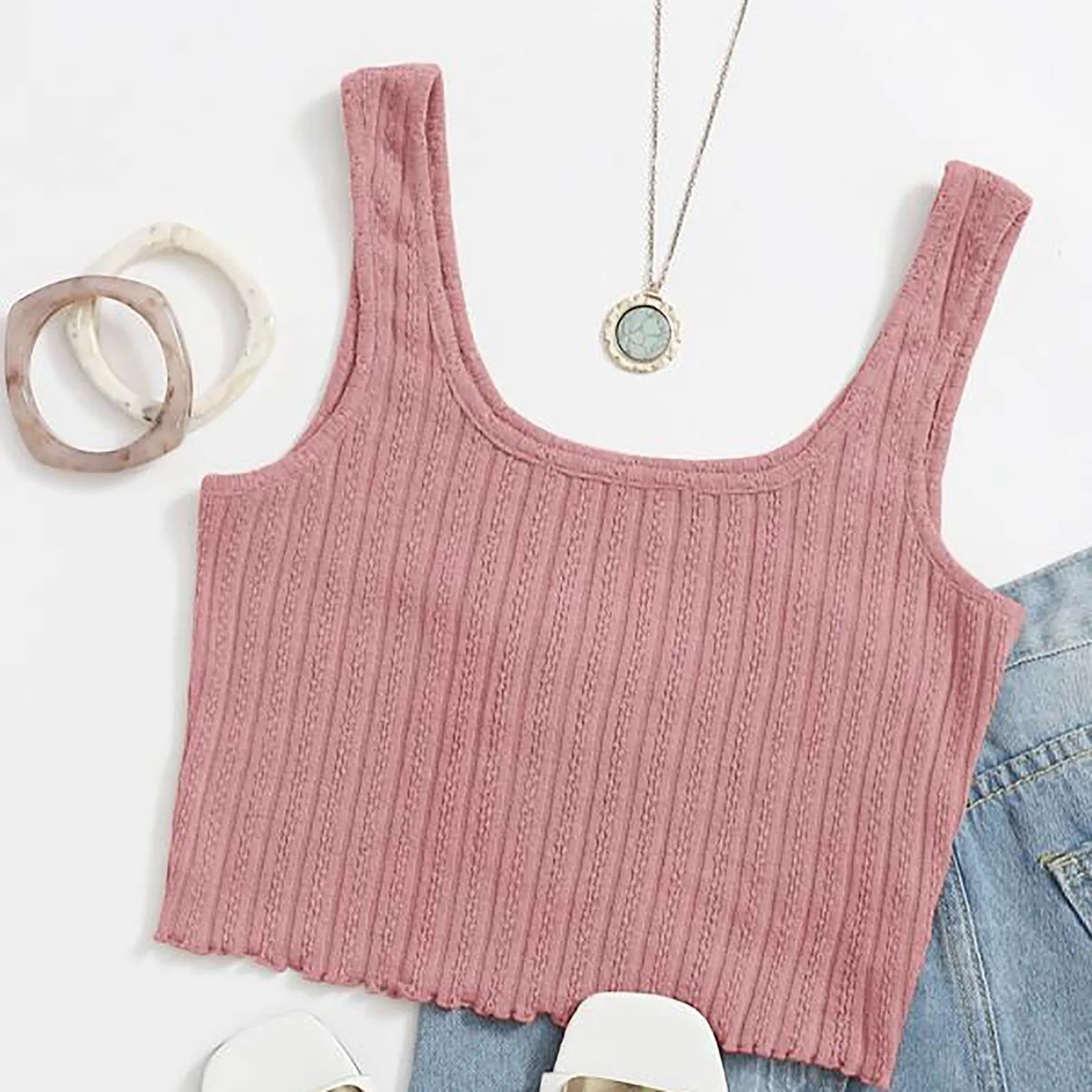Womail Tanks Camis crop top Tops Solid Sleeveless Pullover Vest Tank Crop Shirts tops for women summer corset tops to wear out