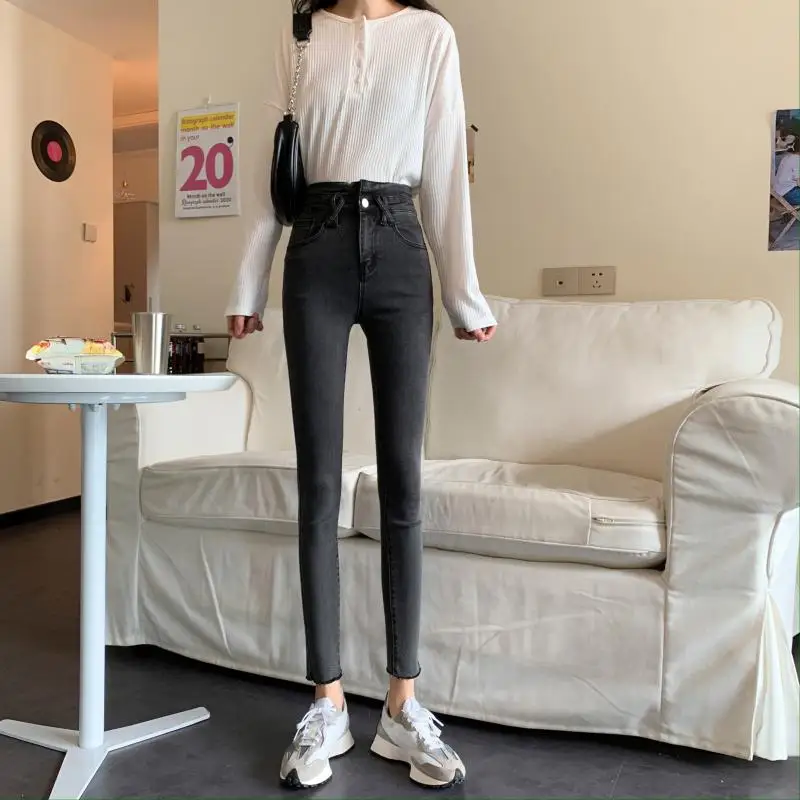 

Autumn/winter new style high waist straight pencil pants skinny jeans women