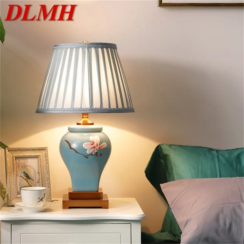 DLMH Керамические настольные лампы синий роскошный латунный тканевый Настольный