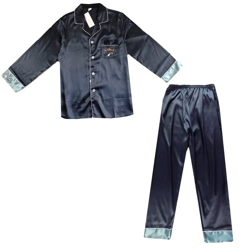 Silk Embroidered Couple Pajamas Spring Autumn Couple Ice Silk Home Wear Men and Women Long Sleeve Cardigan Suit Couple Clothes