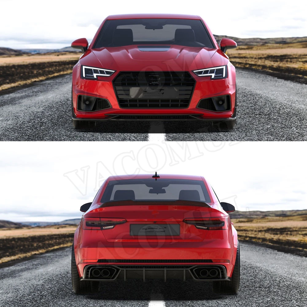 Сухой углеродного волокна передний бампер губы боковые юбки задний багажник