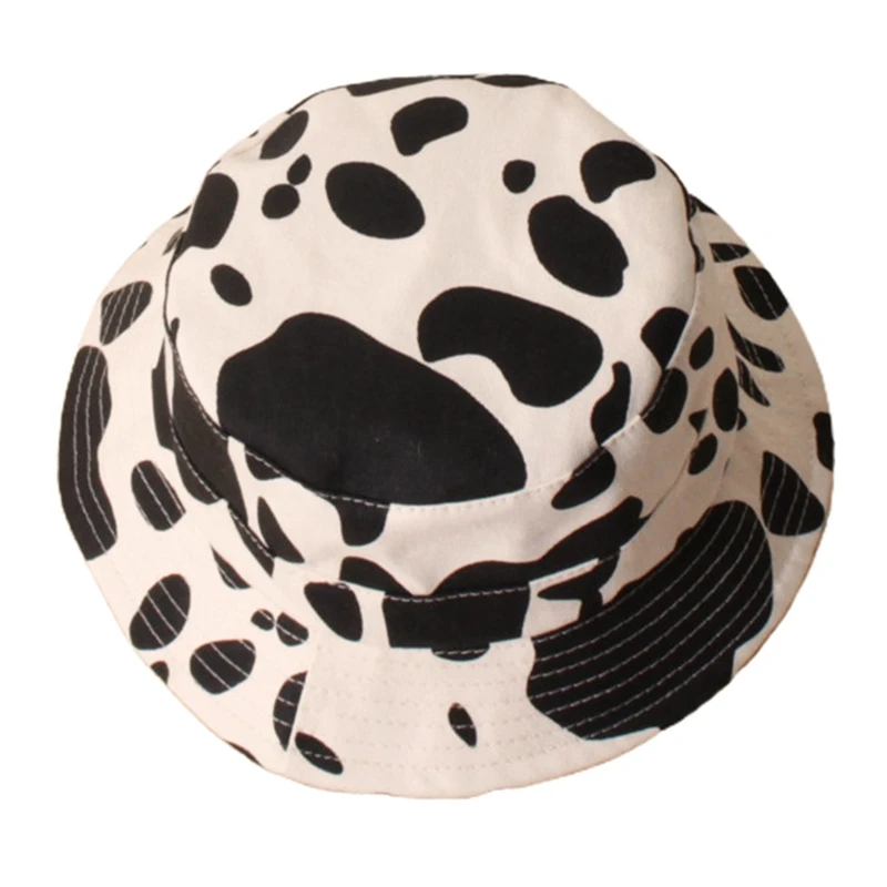 

Fashion Cow Print Hat White Black Bucket Hat Reversible Fisherman Caps Summer Sun Hat For Children