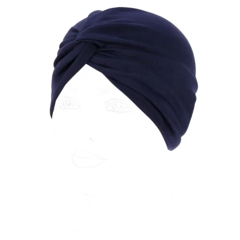 

Women Women Knot Twist Turban Cap Solid Candy Color Pleated Ruched Stretchy Autumn Winter Warm Indian Chemo Hat Hair