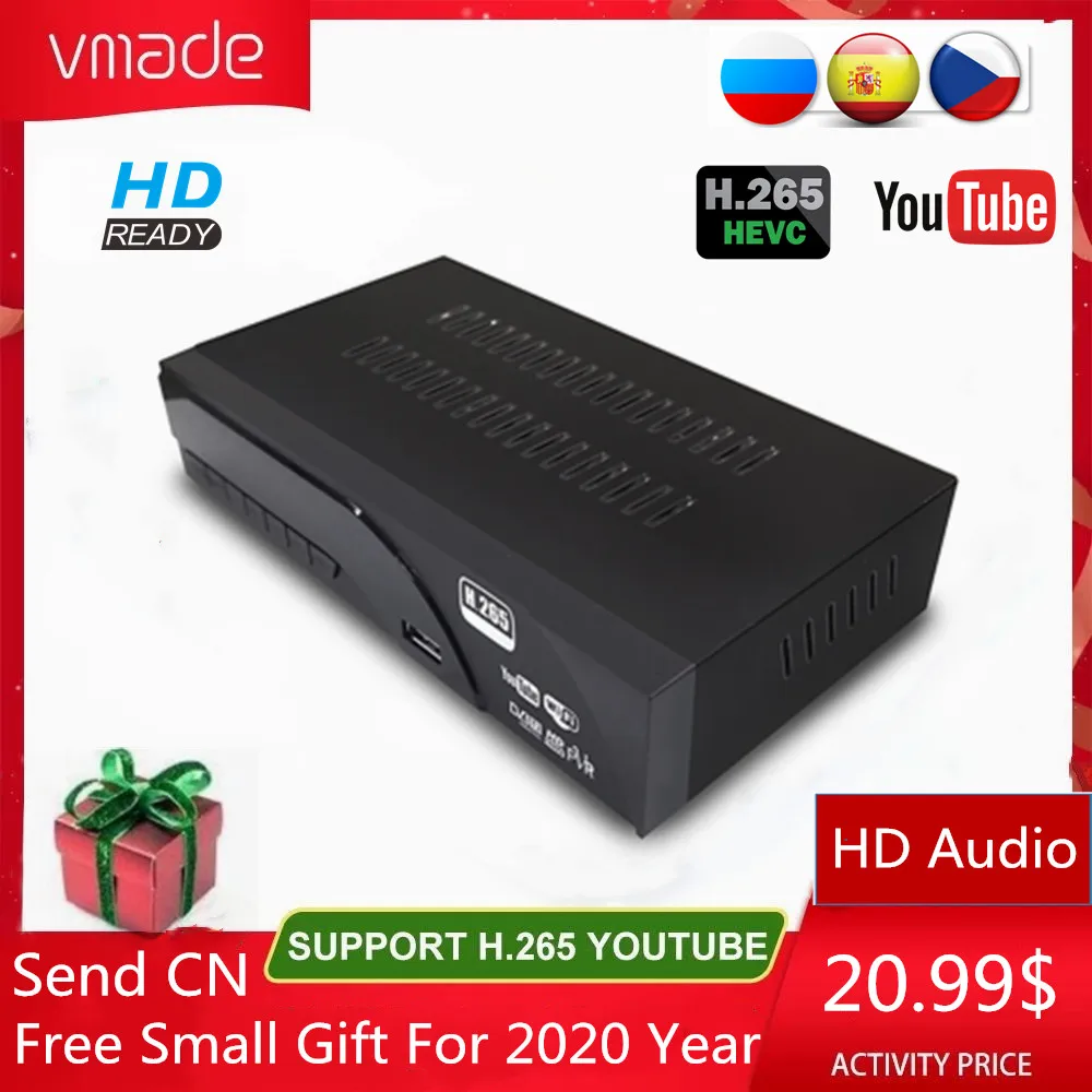 Цифровой спутниковый ресивер Vmade DVB-T2 HD 1080P H.265 / HEVC DVB-T ТВ-тюнер Поддержка M3U Youtube MPEG4