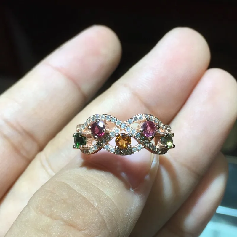 

UBESTNICE 925 Sterling Silver Tourmaline Resizable Rings Gold Filled Rainbown Gemstone Fine Jewelry For Women Engagement Gift