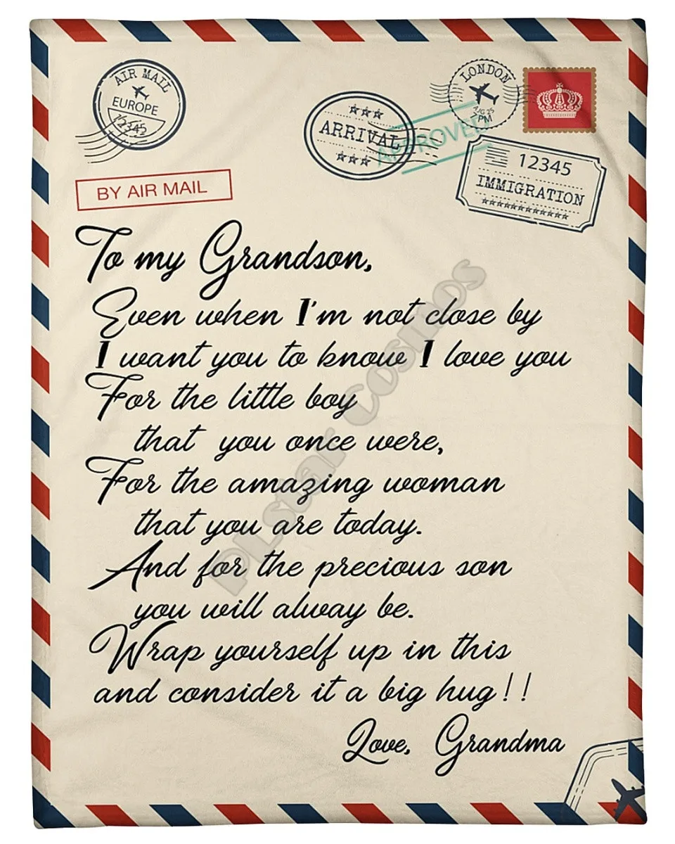 

Уютное Флисовое одеяло премиум-класса с 3D принтом «A Love Letter To Grandson Cozy Sherpa» на кровати, домашний текстиль, мечтательный