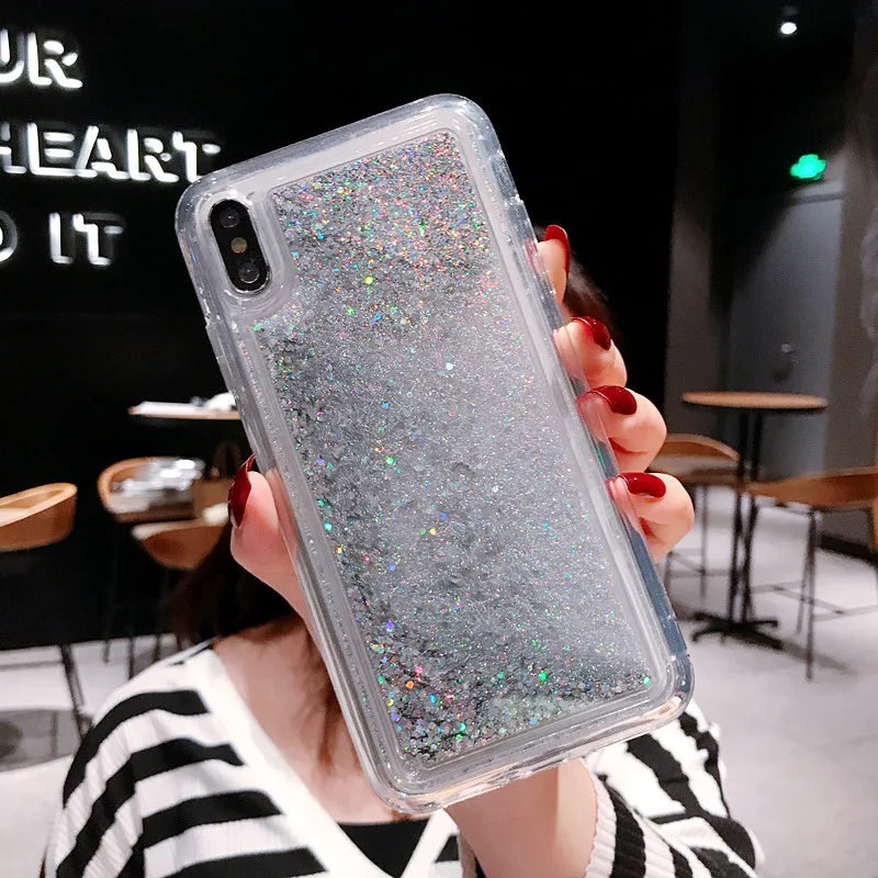 Прозрачный чехол из ТПУ с жидким блеском для iPhone 11 Pro Max X XS XR 6 7 8 Plus SE 2020