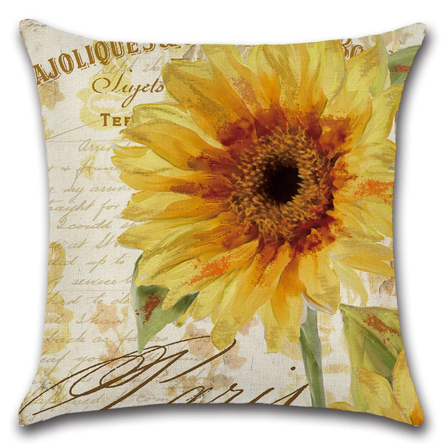 

Faux Linen Plant Flower Letter Cushion Cover Set Oil Paiting Sunflower Pillowcase 45x45 for Car Sofa Living Room Decoration