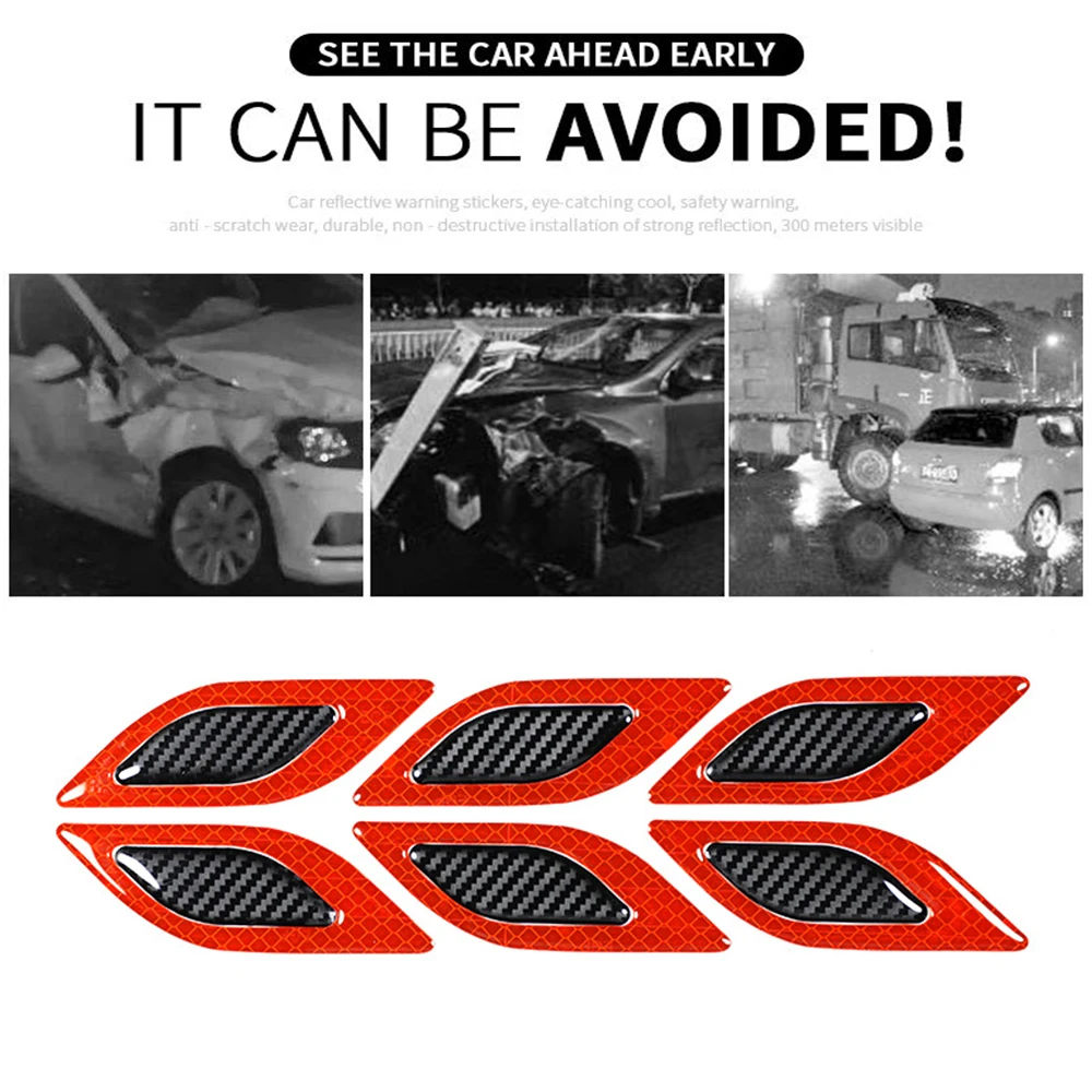 

6Pcs/Set Car Sticker Reflective Arrow Sign Tape Warning Safety Sticker For Car Bumper Trunk Reflector Hazard Tape Car Styling
