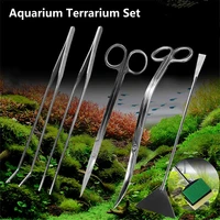 aquarium aquascape tools kits stainless steel aquarium tank aquatic plant tweezers scissor spatula tool maintenance accessories