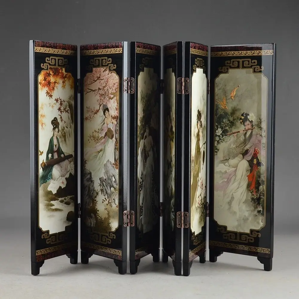 

CHINA LACQUER WARE OLD HAND PAINTING BELLE COLLECTIBLES BEAUTY NICE FOLDING SCREEN decoration
