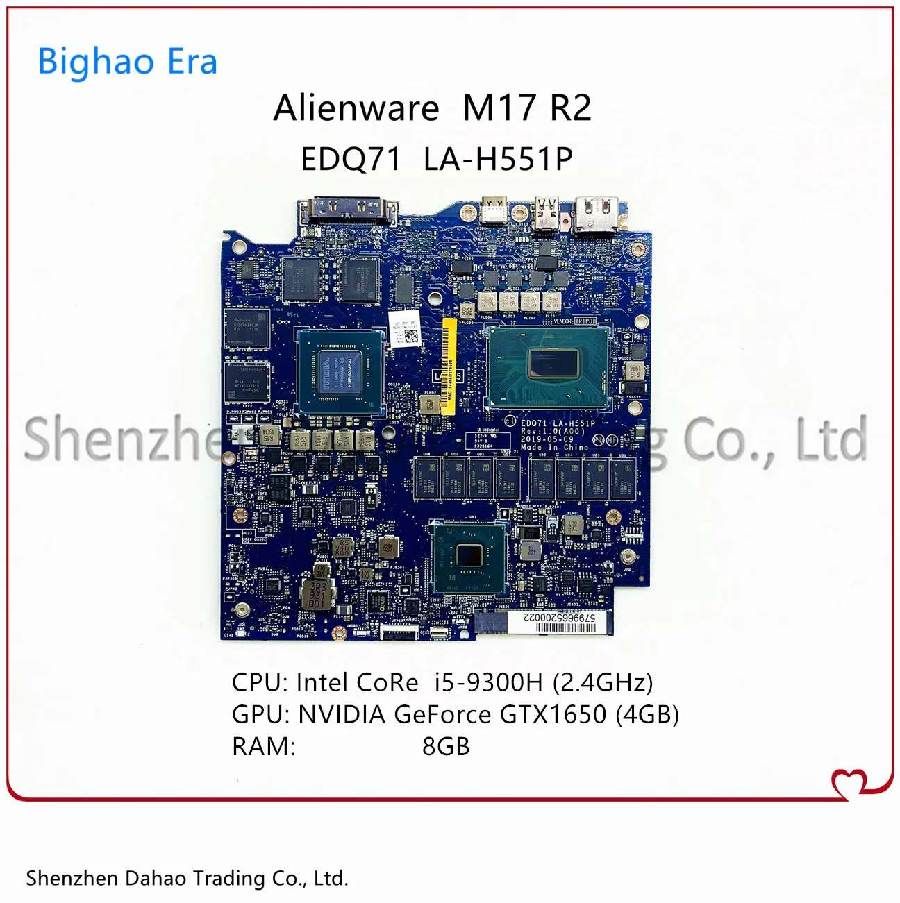 

EDQ71 LA-H551P For Dell Alienware M17 R2 Laptop Motherboard With i5-9300H CPU 8GB-RAM GTX1650 4GB-GPU CN-0YC3H3 0YC3H3 100% Test