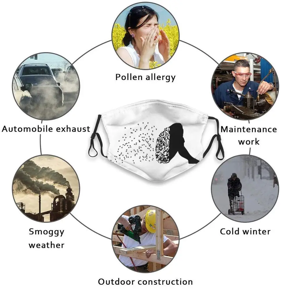 

Mental Health Dustproof Non-Disposable Mouth Face Mask Pm2.5 Filters For Child Adult Health Mental Abstract Feelings