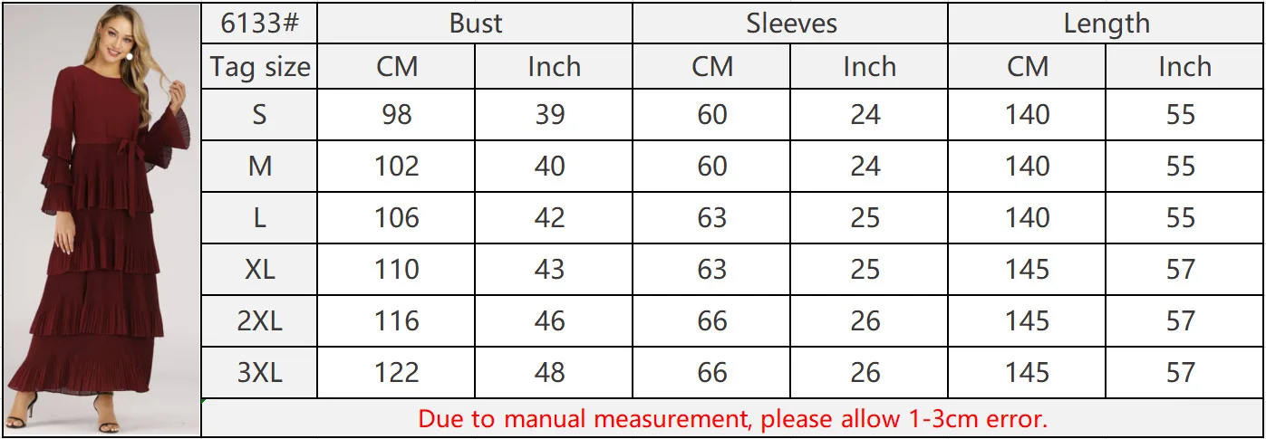 

WEPBEL Elegant Women Muslim Dress Fashion Round Neck Arab Abaya Long Sleeve High Waist Islamic Cake Dress Robe