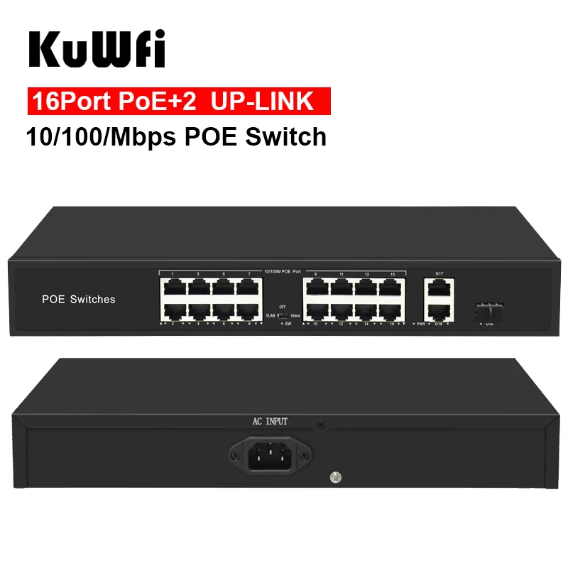 16 портов POE s + 2 порта Uplink Gigabit Ethernet 1 порт Fiber коммутатор обеспечивает бесшовное