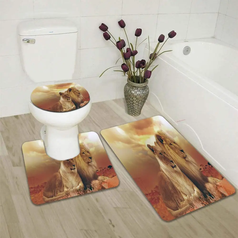 

3 Pieces of Forest King Lion Bathroom Toilet Cover Mat Non-slip Floor Mat 3D Printing High Quality Toilet Bathroom Accessories