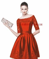 free shipping custom made new arrive sweet lace red short boat neck half sleeve prom dress plus size multicolor party formal